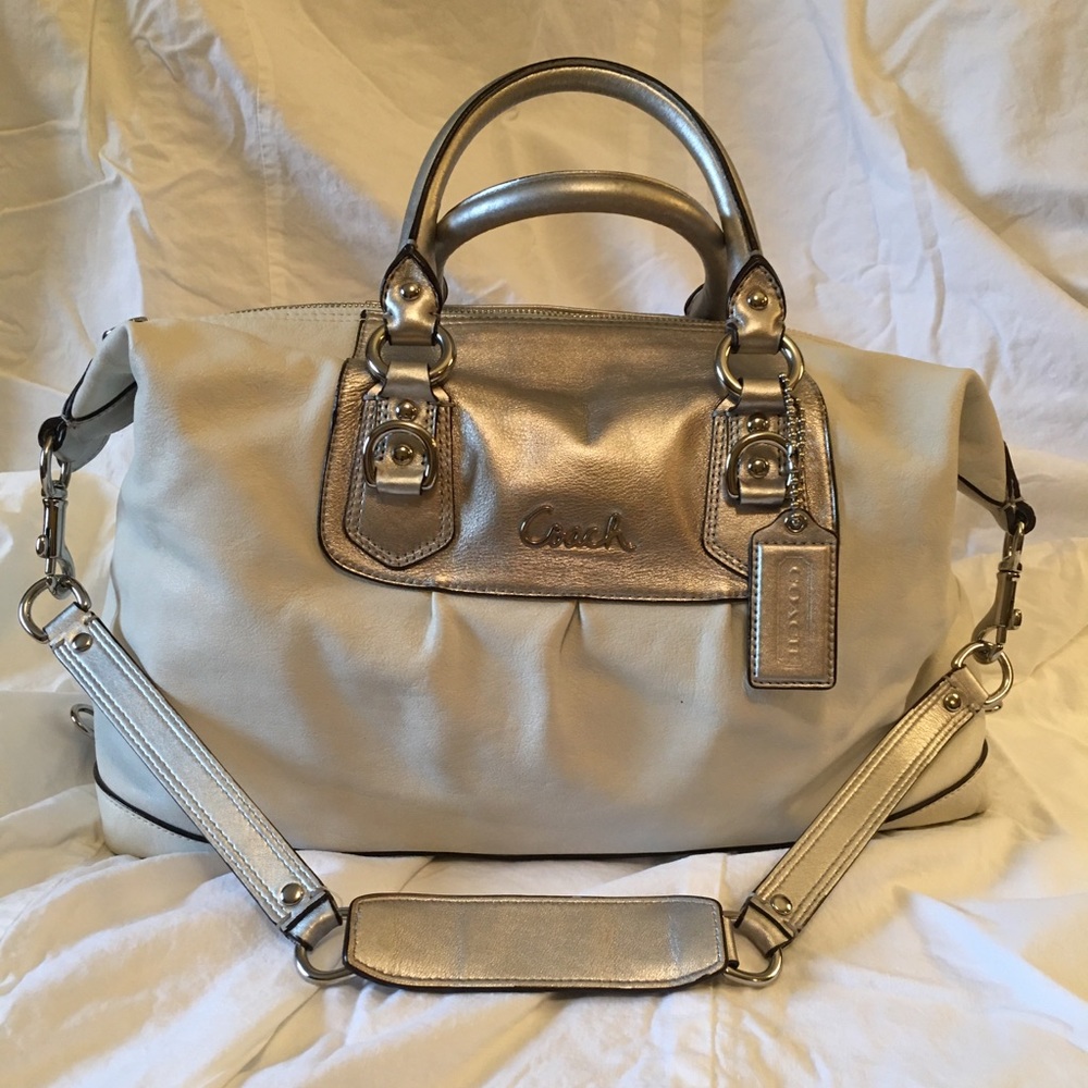 COACH Ashley F15447 White & Silver Satchel